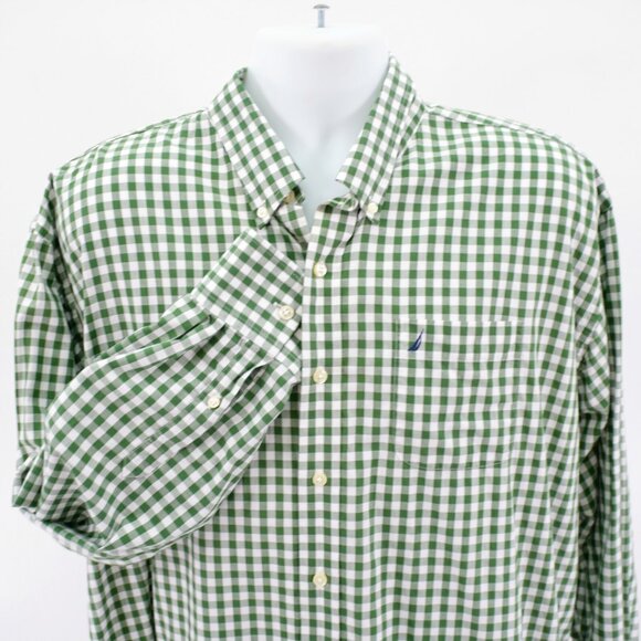 Nautica Green White Plaid Pocket Front Button Down 18 34 / 35 Pocket Classic Fit - Picture 1 of 10